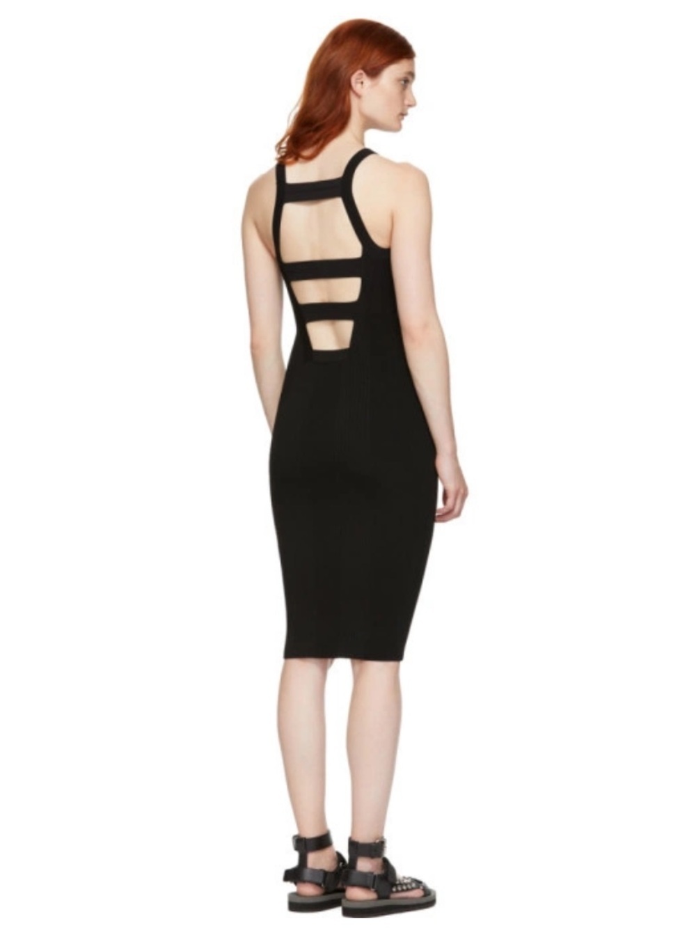 T by Alexander Wang Black Stretch Rib Knit Visible Strap Dress